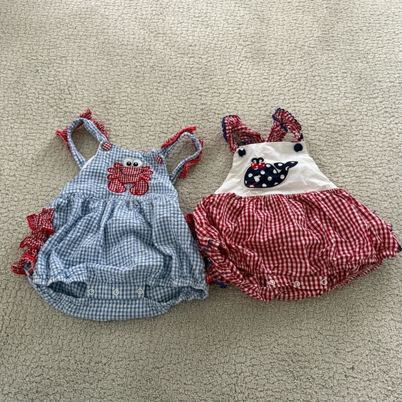 Lil Cactus Smocked Ruffle Bubble Romper 12-18 months Patriotic Labor Day Bundle - Picture 1 of 9